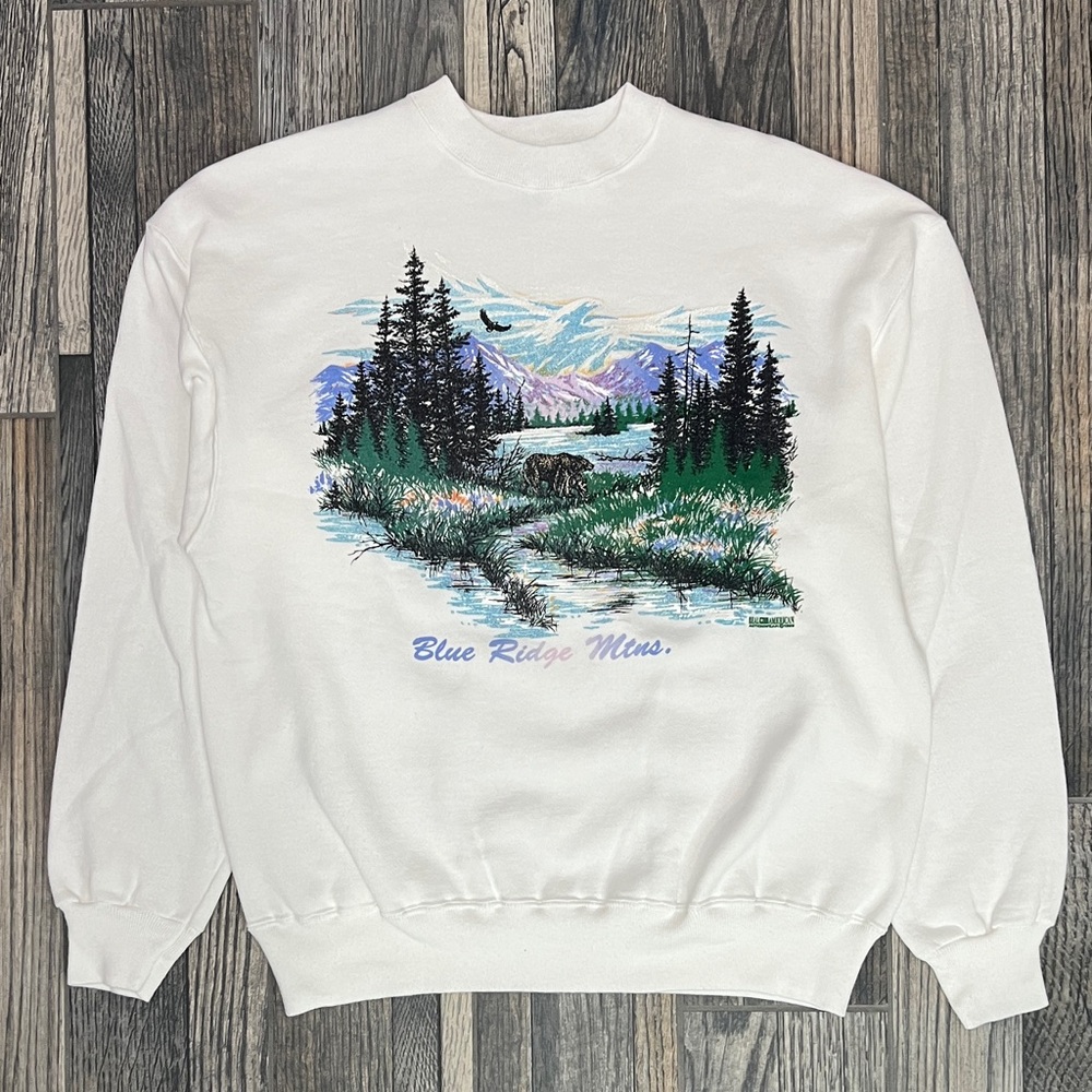 🔥 Vintage 1993 Blue Ridge Mountains NATURE Graphic Crewneck Sweatshirt XL - EUC